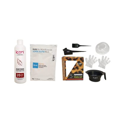Cream Peroxide 20 Vol 6% 250ml + Blue Powder Bleach 80g with 5 In 1 Bleaching Tool Kit