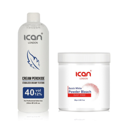 Cream Peroxide 40 Vol 12% 250ml + White Powder Bleach (jar) 80g Set