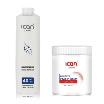 Cream Peroxide 40 Vol 12% 1000ml + White Powder Bleach (jar) 500g Set