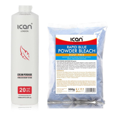 Cream Peroxide 20 Vol 6% 1000ml + Rapid Blue Powder Bleach 500g Combo Set
