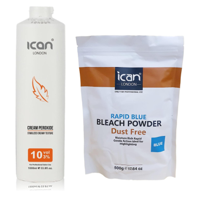 Cream Peroxide 10 Volume 3% 1000ml + Rapid Blue Powder Bleach Resealable Bag 500g Combo Set