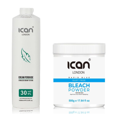 Cream Peroxide 30 Vol 9% 1000ml + Rapid Blue Powder Bleach (jar) 500g Set